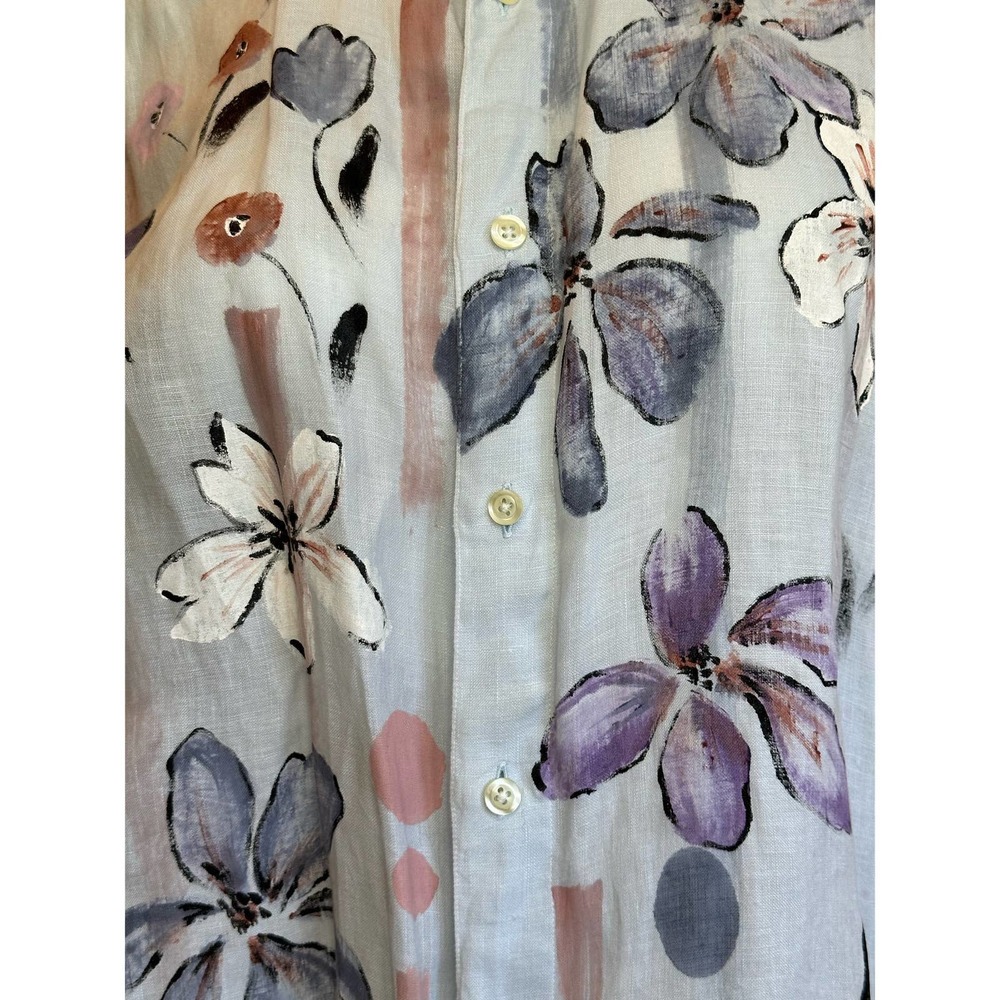 Alessandro Gherardeschi Blue Floral Linen Oversized Italian Designer Blouse XL - Picture 2 of 12
